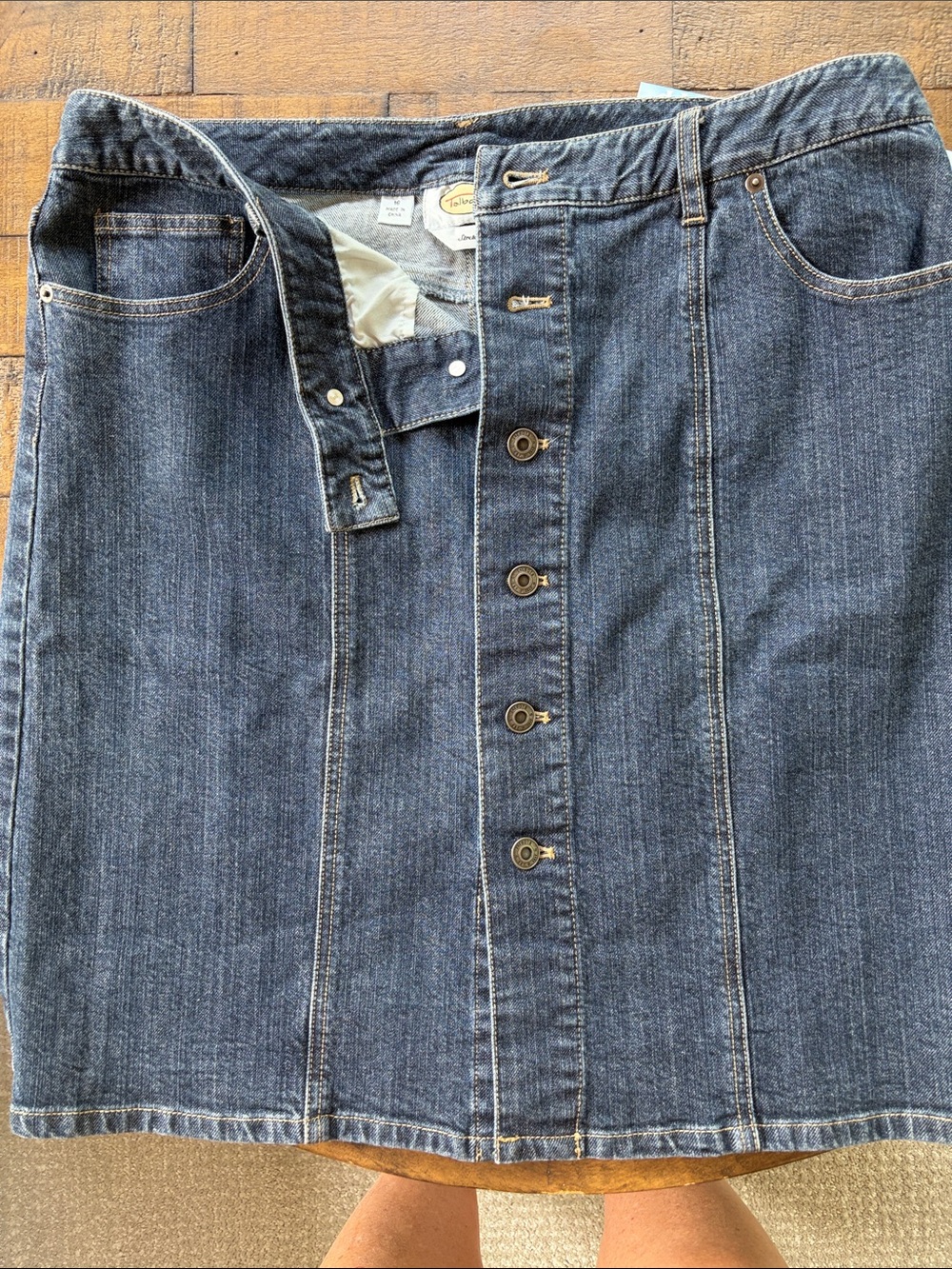 Talbots Denim Skirt Womens 16 Blue Button Front Stretch Casual Classic Preppy